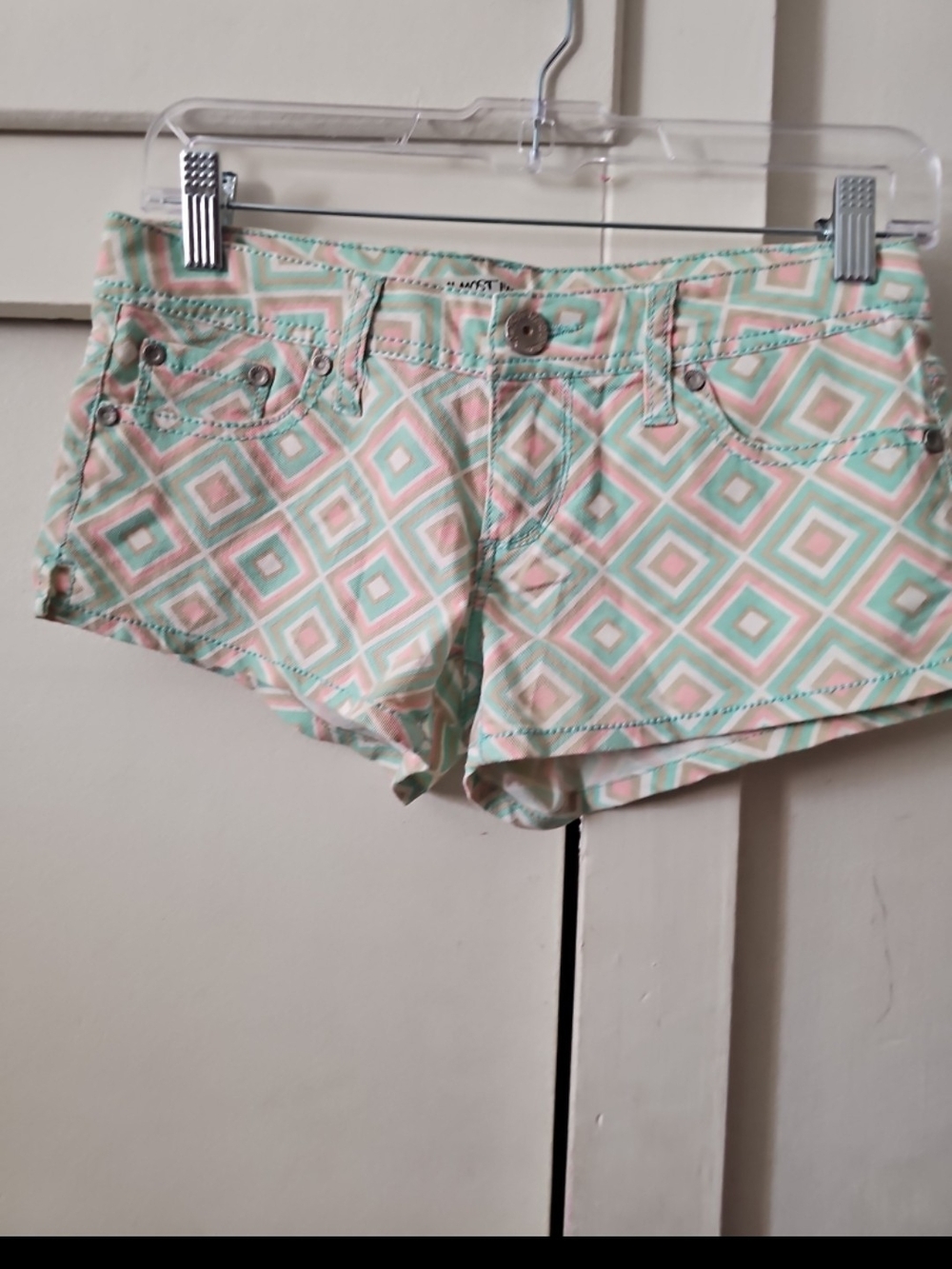 Almost Famous Mint & Pink Geometric Jean Shorts